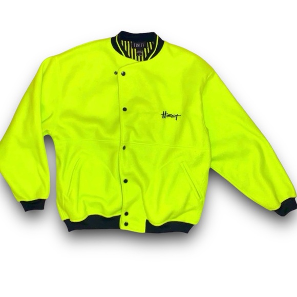 v i n t a g e :: Electric Fleece Bomber Jacket Rare 80s Neon Yellow - Picture 11 of 13